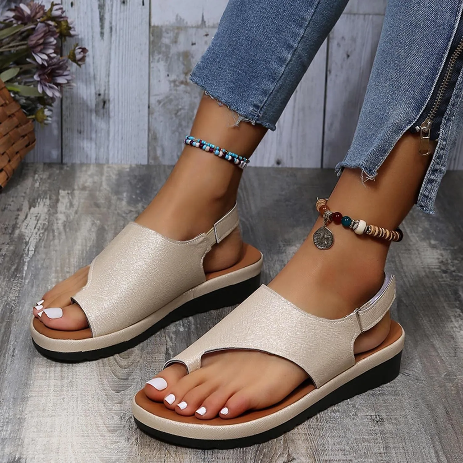 Summer Wedge Heel Open Clip Toe Sandals for Women Comfortable Casual Footwear Trendy Flats for Everyday Use