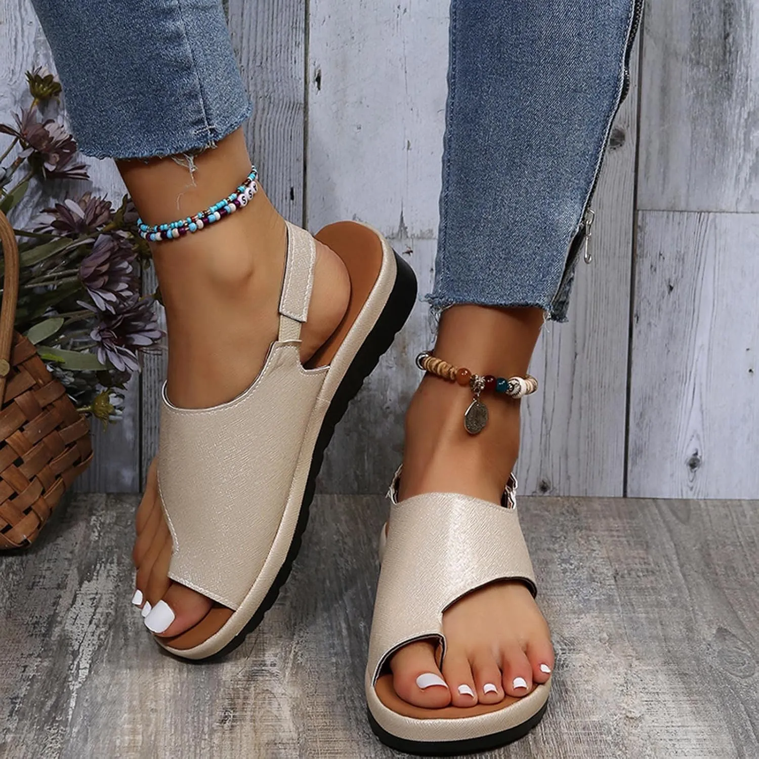 Summer Wedge Heel Open Clip Toe Sandals for Women Comfortable Casual Footwear Trendy Flats for Everyday Use
