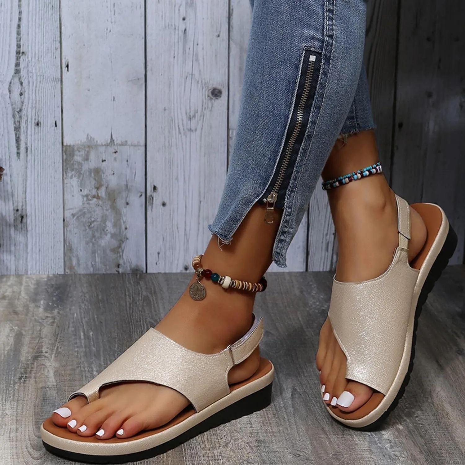 Summer Wedge Heel Open Clip Toe Sandals for Women Comfortable Casual Footwear Trendy Flats for Everyday Use