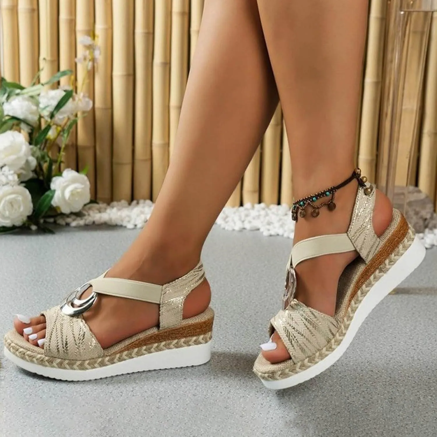 Thick Soled Rope Platform Soled Roman Sandals Women's Casual Thick Soled Sandals Women Women's Sandals Size 8 1/2