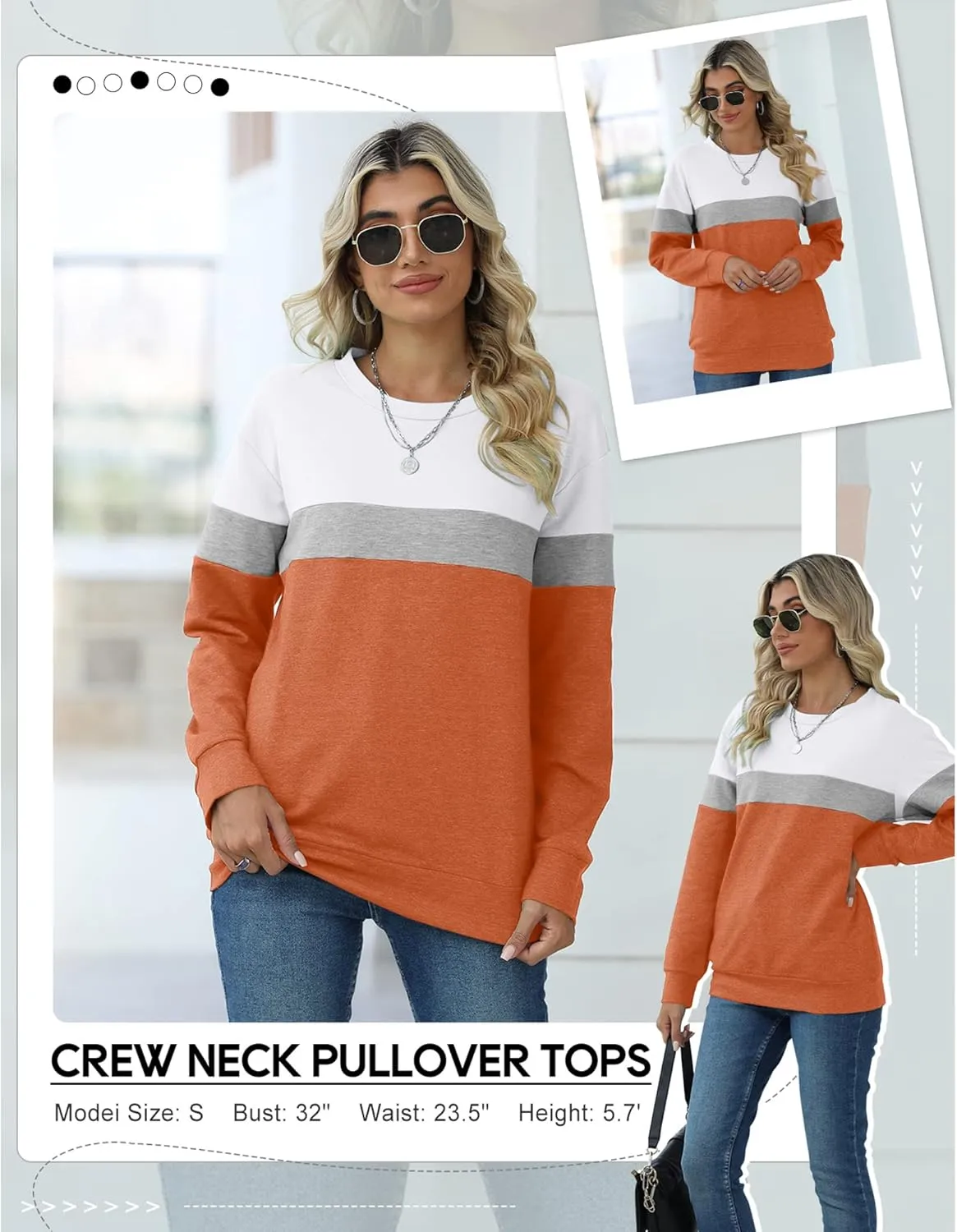 TICTICMIMI Women's Casual Long Sleeve Color Block/Solid Tops Crewneck Sweatshirts Cute Loose Fit Pullover with Pockets