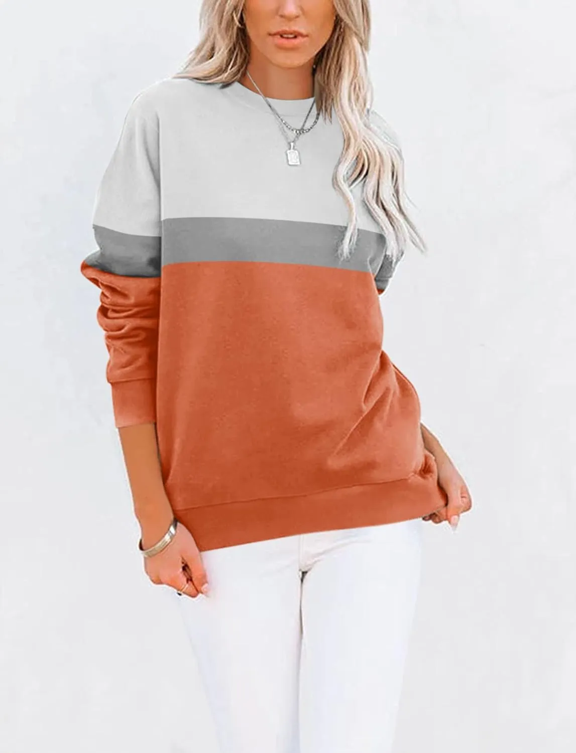 TICTICMIMI Women's Casual Long Sleeve Color Block/Solid Tops Crewneck Sweatshirts Cute Loose Fit Pullover with Pockets