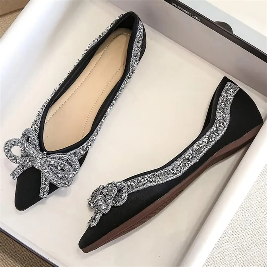 TN TANGNEST Womens Bowknot Ballet Pointed Toe Shiny Dress Shoes Cute Slip On Loafers Comfortable Wedding Flats