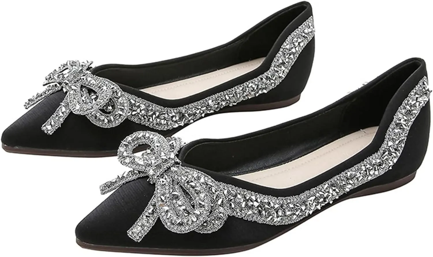 TN TANGNEST Womens Bowknot Ballet Pointed Toe Shiny Dress Shoes Cute Slip On Loafers Comfortable Wedding Flats