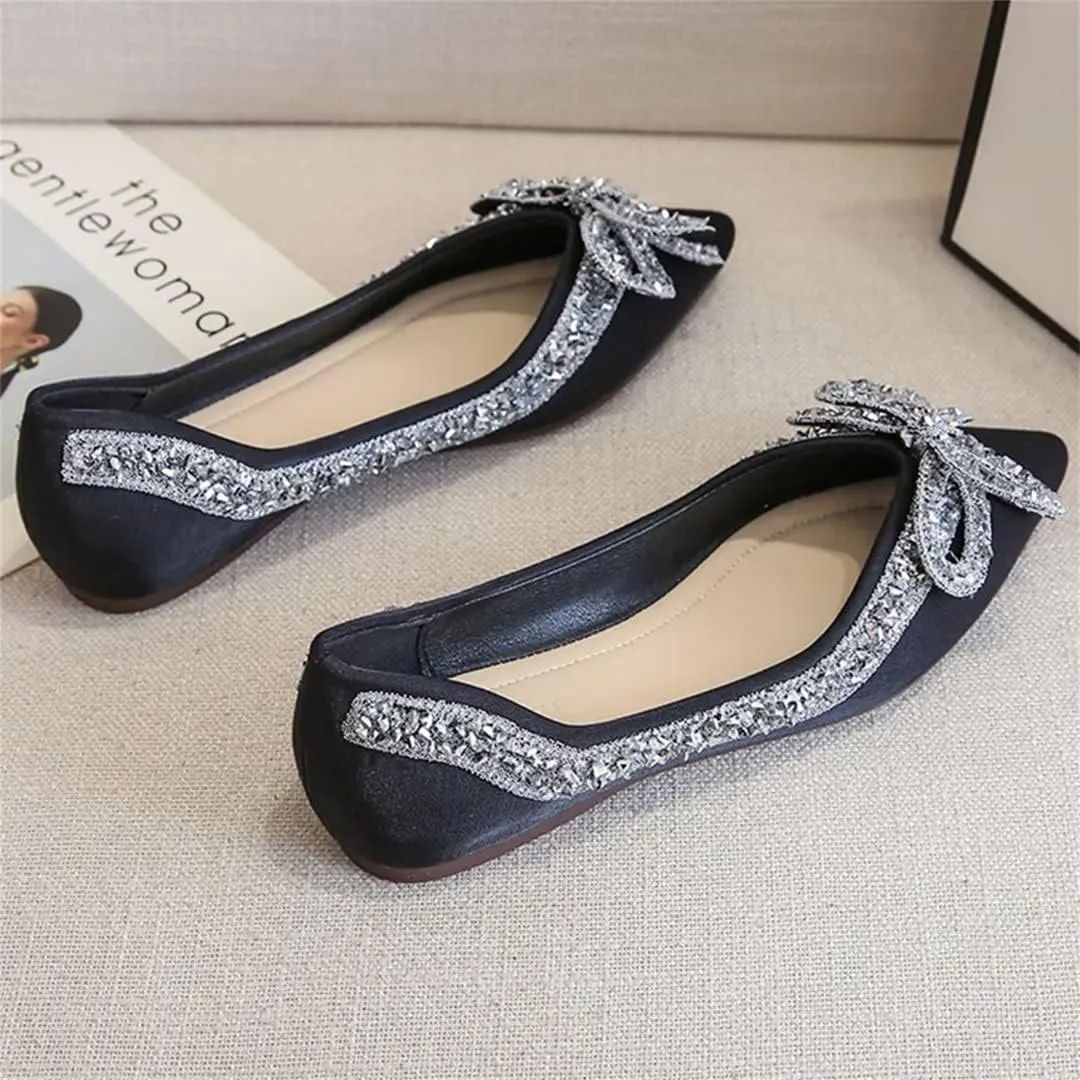 TN TANGNEST Womens Bowknot Ballet Pointed Toe Shiny Dress Shoes Cute Slip On Loafers Comfortable Wedding Flats