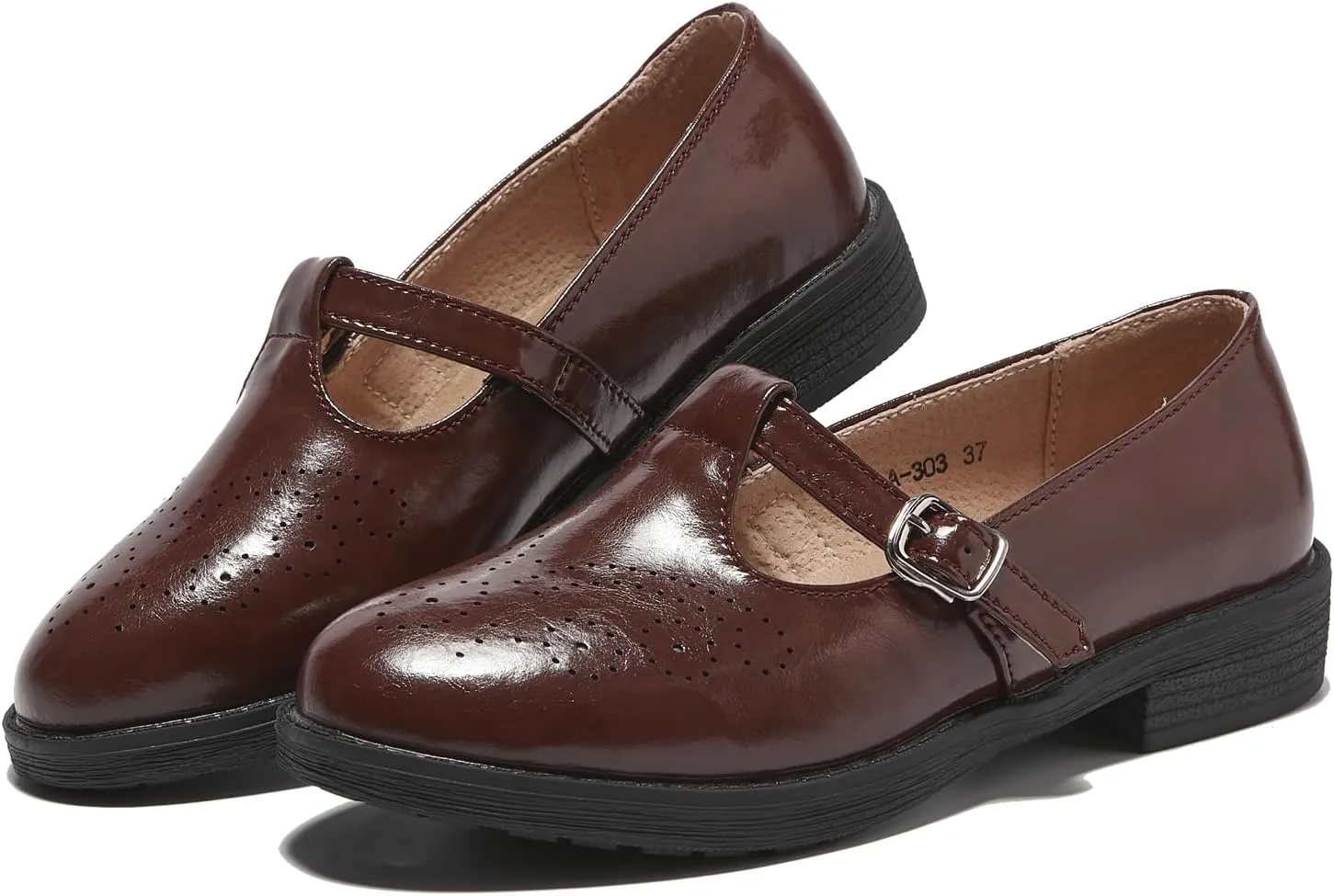 TRULAND Women's Leather Mary Jane Oxfords Shoes - Slip On T-Strap Loafers Casual Closed Toe Dressy Flats Shoes for Office Work
