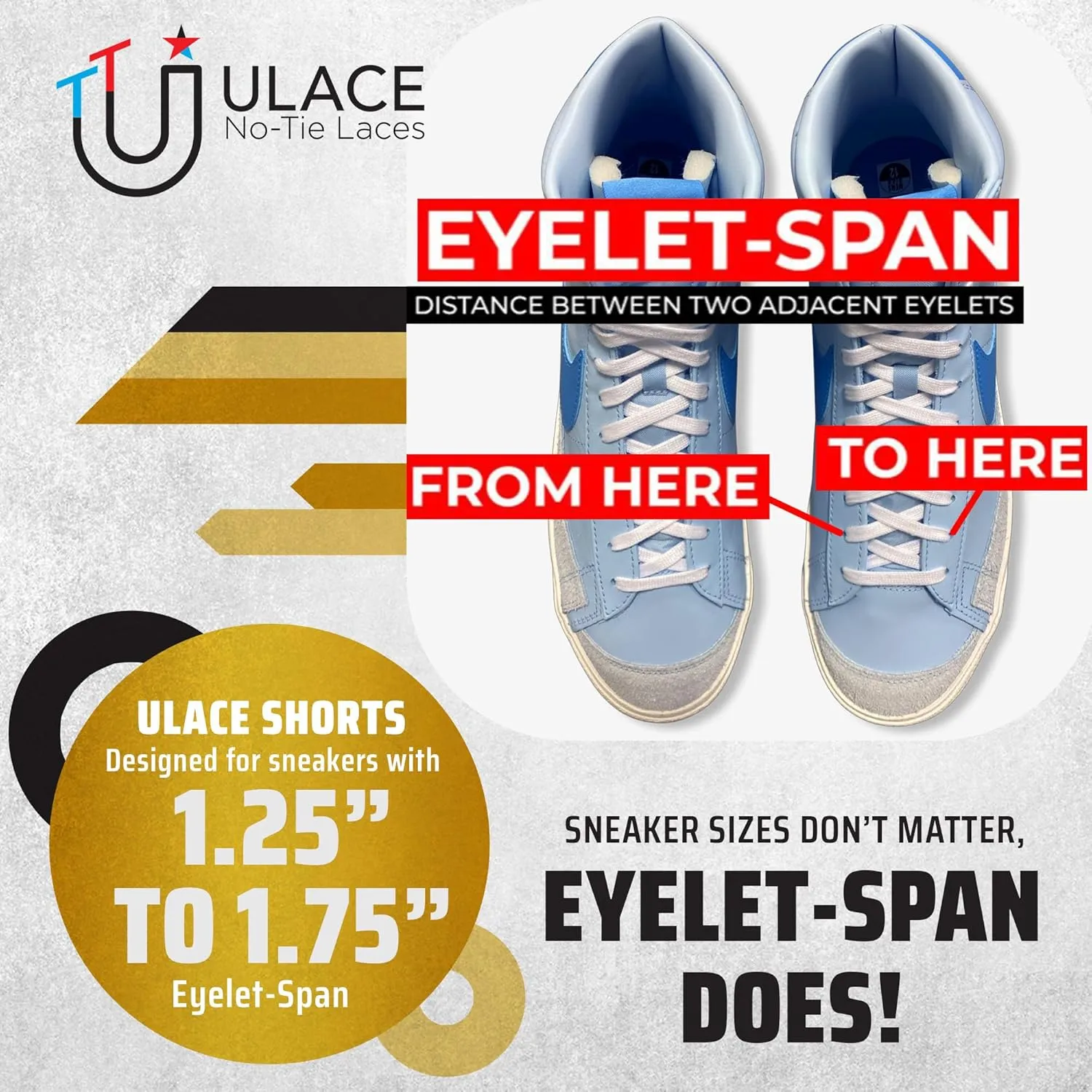 uLace Shorts No-Tie Shoelaces - Elastic Shoe Laces for Sneakers | Stretchy, Elastic Laces | Easy Installation | Eyelet Span