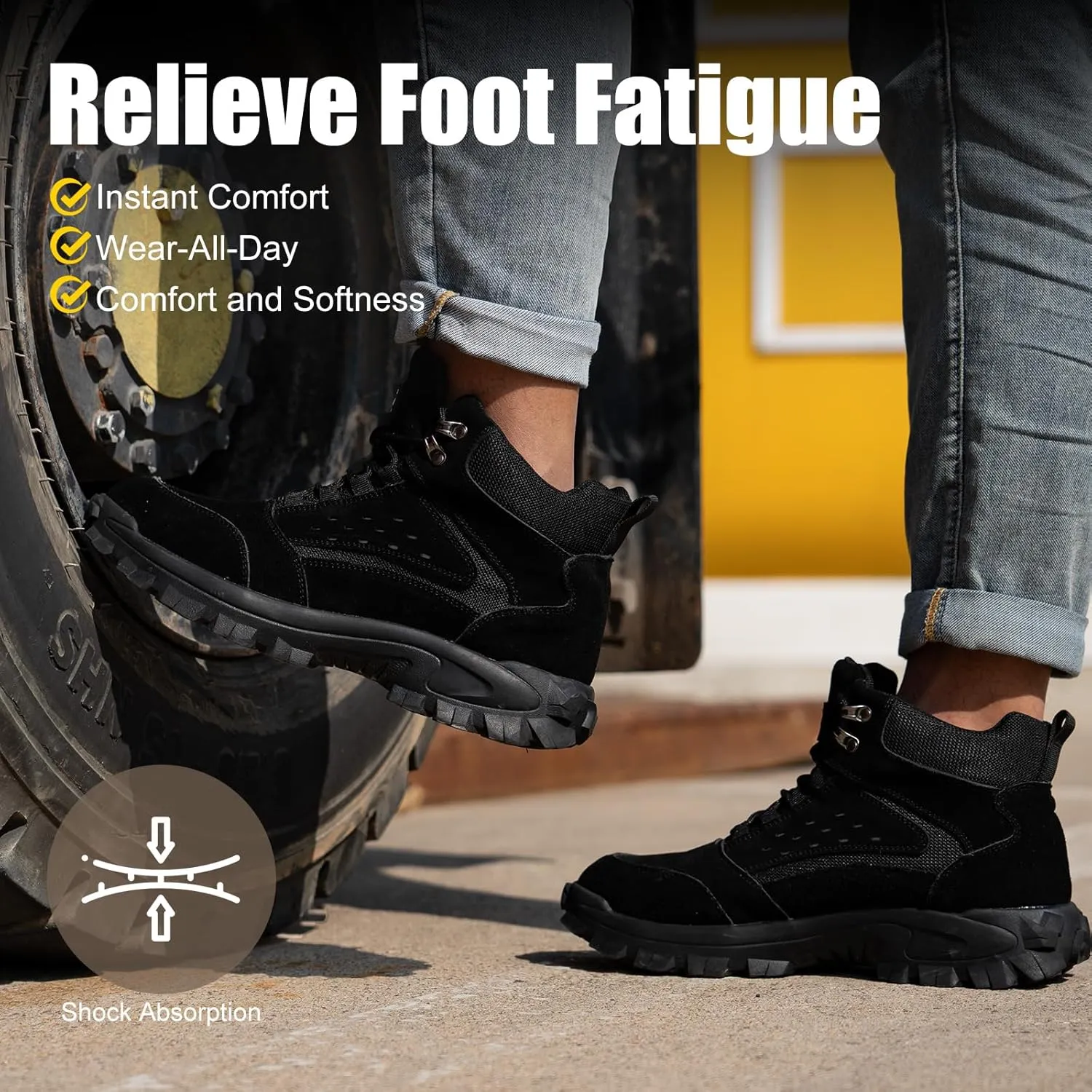Unisex-Adults Steel Toe Chelsea Boots, Men's Industrial Construction Shoes, Waterproof, Lightweight, Comfortable, Non-slip Safety Boots