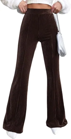 Velvet Flared Pants for Women Fall Winter High Elastic Waist Lounge Trousers Striped Palazzo Pants