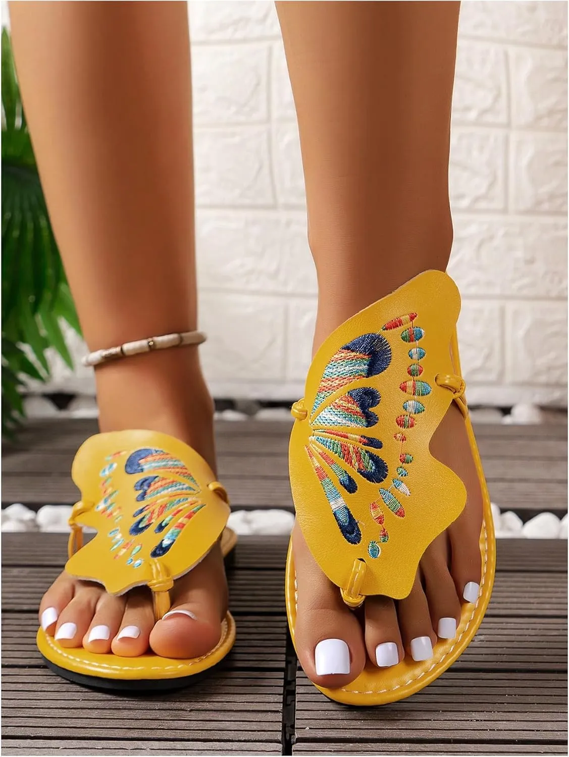 Verdusa Women's Open Toe Butterfly Sandals Slip on Slippers Summer Thong Sandals