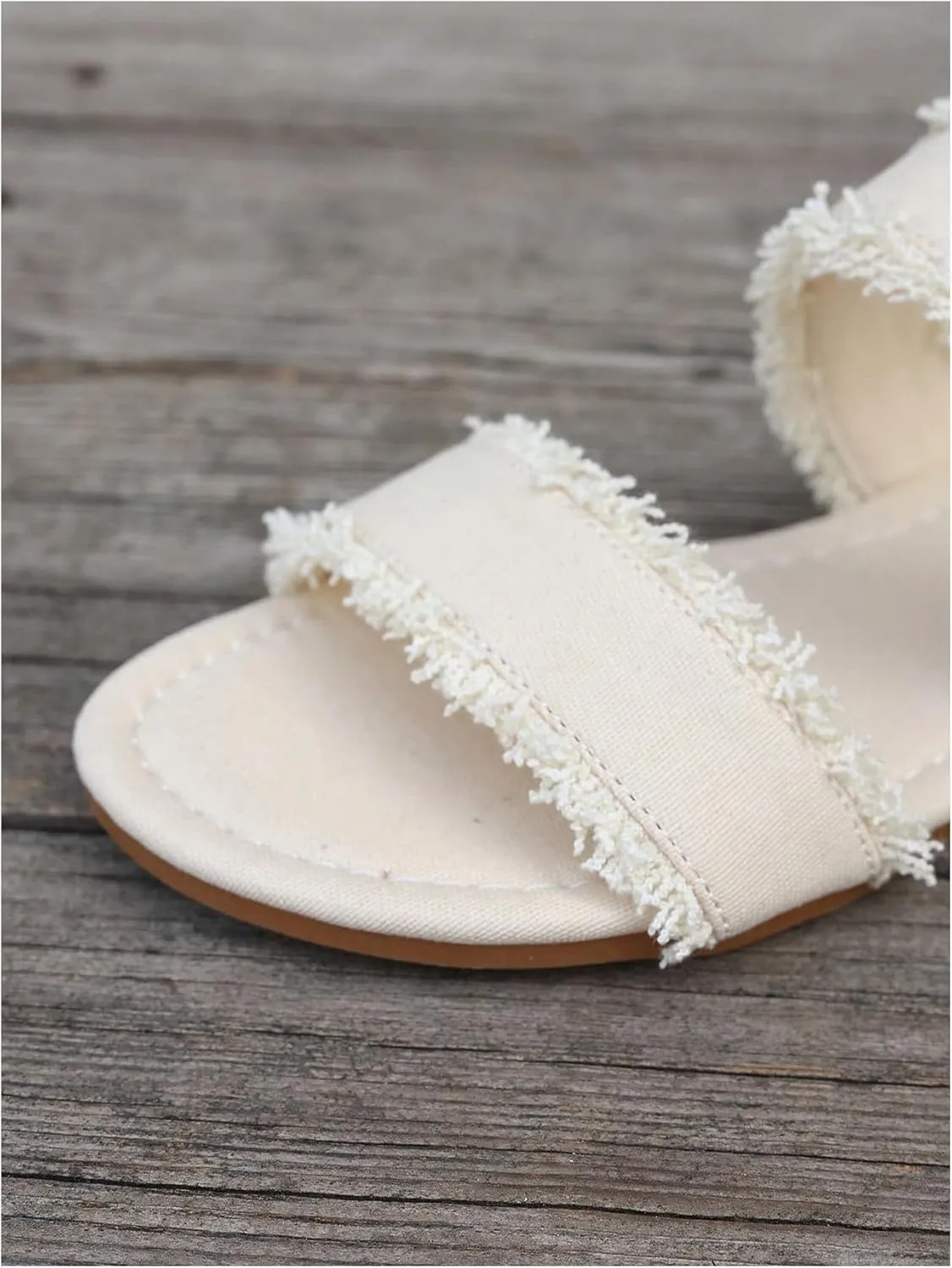 Verdusa Women's PU Leather Open Toe Slip on Flat Sandal Two Band Fringe Trim Slide Slipper