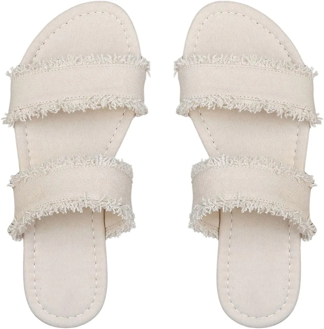 Verdusa Women's PU Leather Open Toe Slip on Flat Sandal Two Band Fringe Trim Slide Slipper