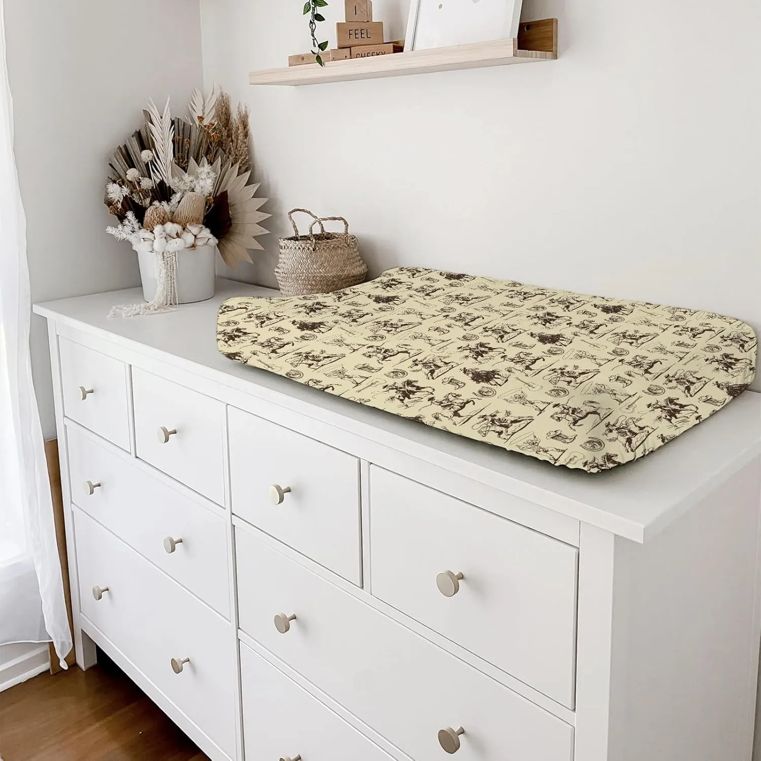 Vintage Western Cowboy Baby Changing Pad Covers for Boy Girl 32''x16'' Country Cowboy Hat Boots Guitar Fitted Diaper Change Table Pad Mats Wild West Soft Breathable Nursery Cradle & Bassinet Sheets