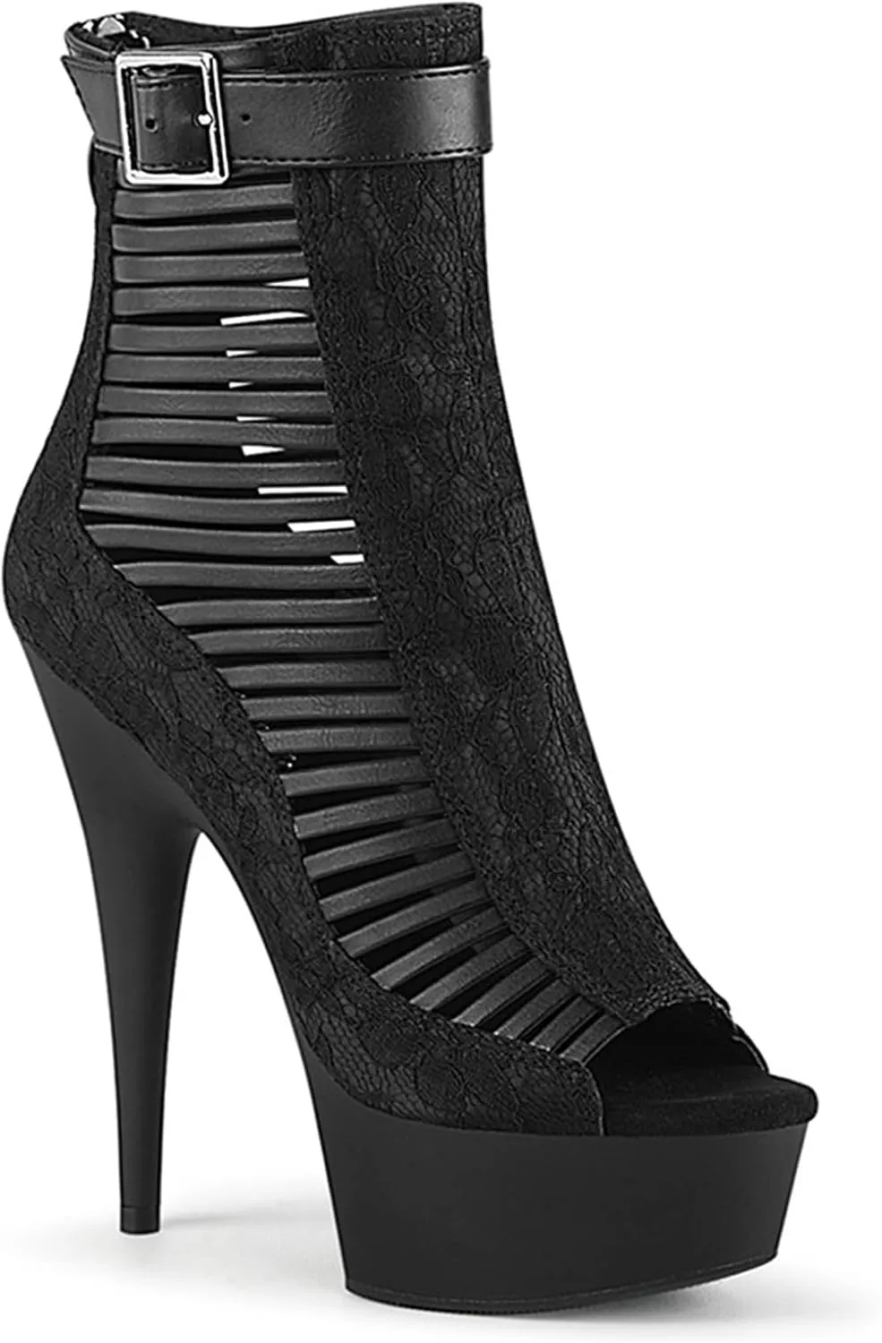 Vujkliy Women's 5.9IN Low-Cut Sandals Stiletto Platform Fish Mouth Open Toe High Heels Fashion Stage Catwalk Boots Black
