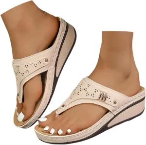 Walking Sandals Women Comfort Arch Support Orthopedic Wedge Sandals Dressy Summer Casual Slip On Flats Flip Flops