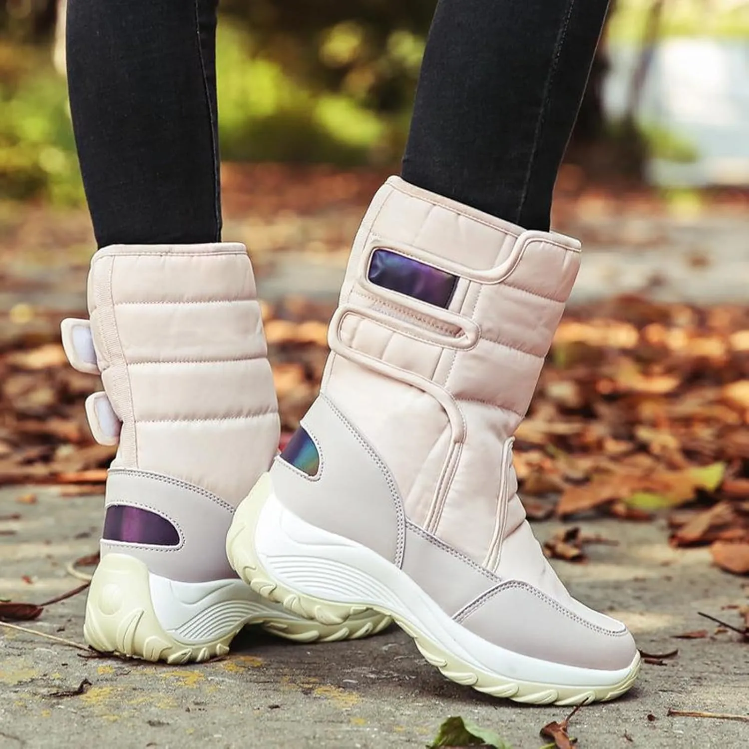 Warm Snow Boots for Women Winter High Top Bootie Anti-Slip Fur Lined Ankle Short Boots Waterproof Slip On Outdoor Shoes