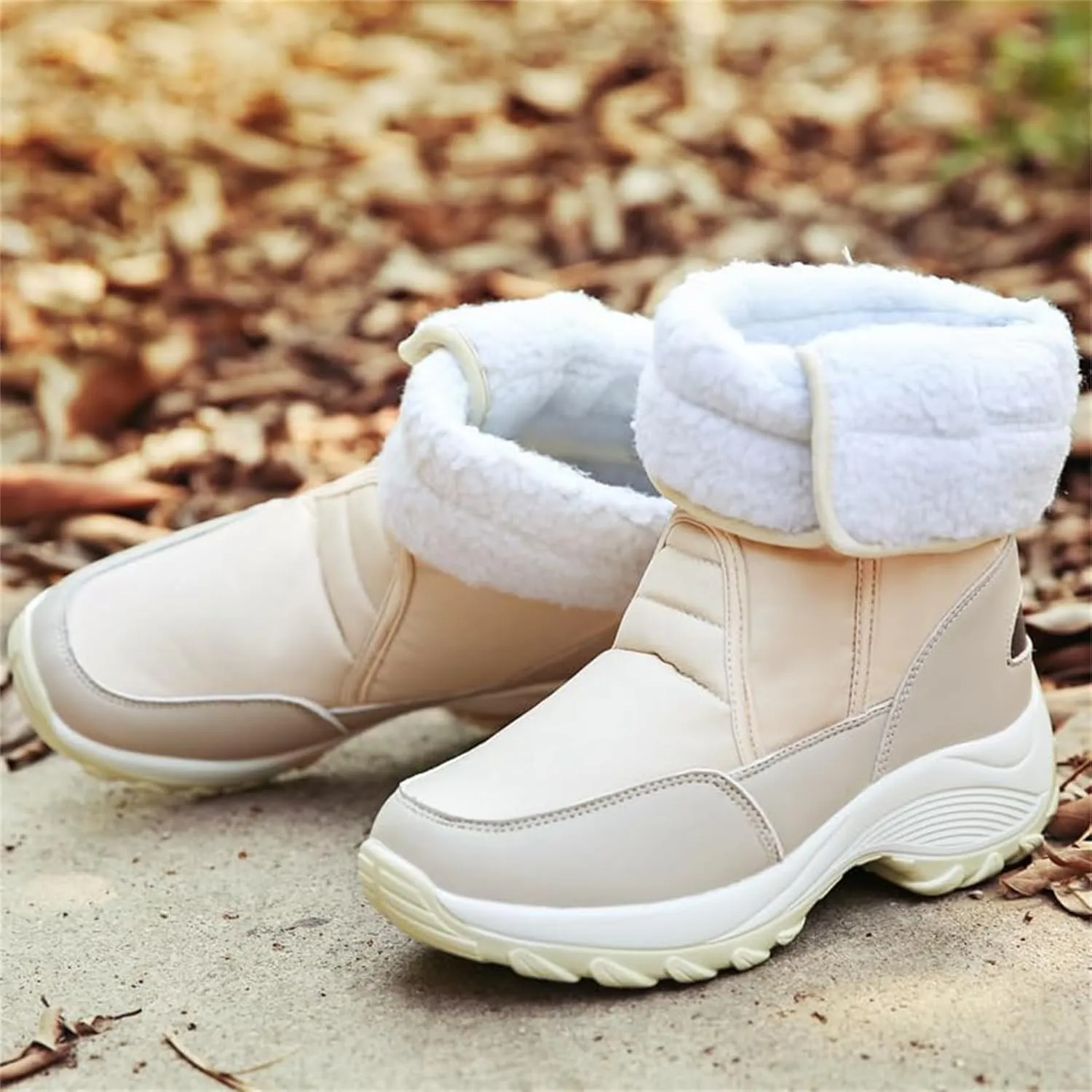 Warm Snow Boots for Women Winter High Top Bootie Anti-Slip Fur Lined Ankle Short Boots Waterproof Slip On Outdoor Shoes