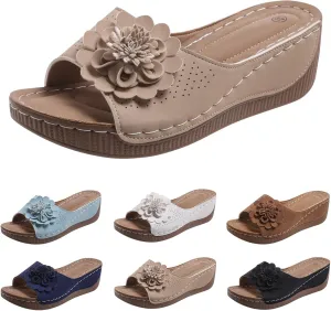 Wedge Sandals for Woman Summer 2025 Flower Cutout Platform Orthopedic Retro Low Heel Dressy Casual Comfortable Slip On Shoes
