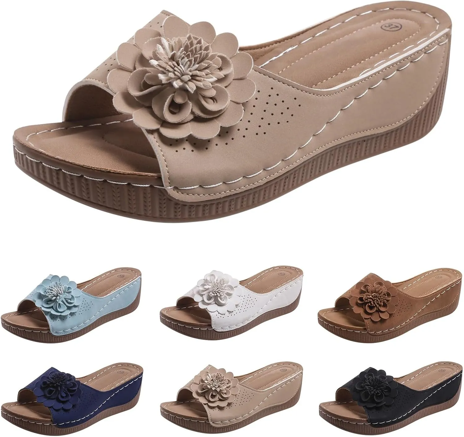Wedge Sandals for Woman Summer 2025 Flower Cutout Platform Orthopedic Retro Low Heel Dressy Casual Comfortable Slip On Shoes