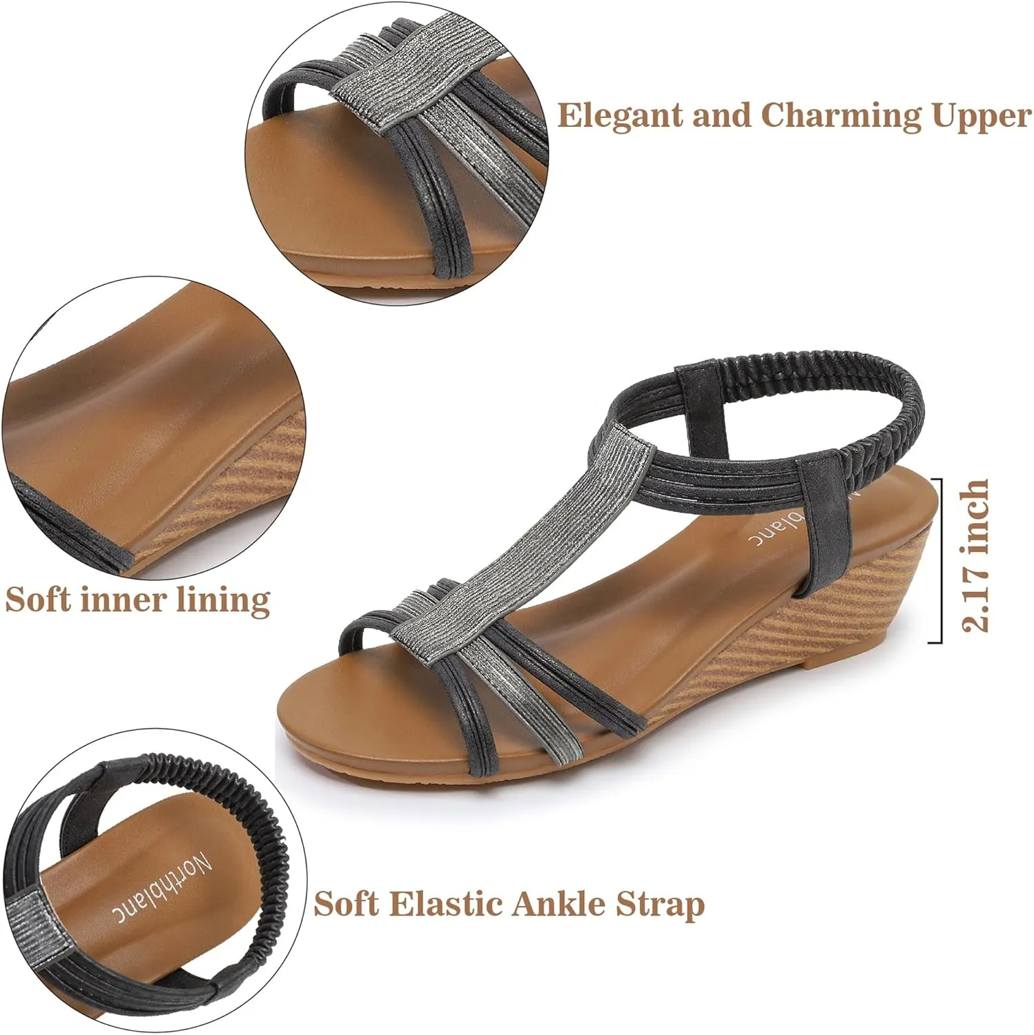 Wedge Sandals for Women Dressy - Comfortable Elastic Ankle Strap Wedges Sandals Open Toe Casual Summer Shoes