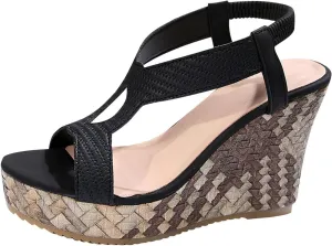 Wedge Sandals for Women Dressy Summer, Beach Comfortable Open-Toe Espadrilles Platform Ankle Strap Sandal Casual Shoes