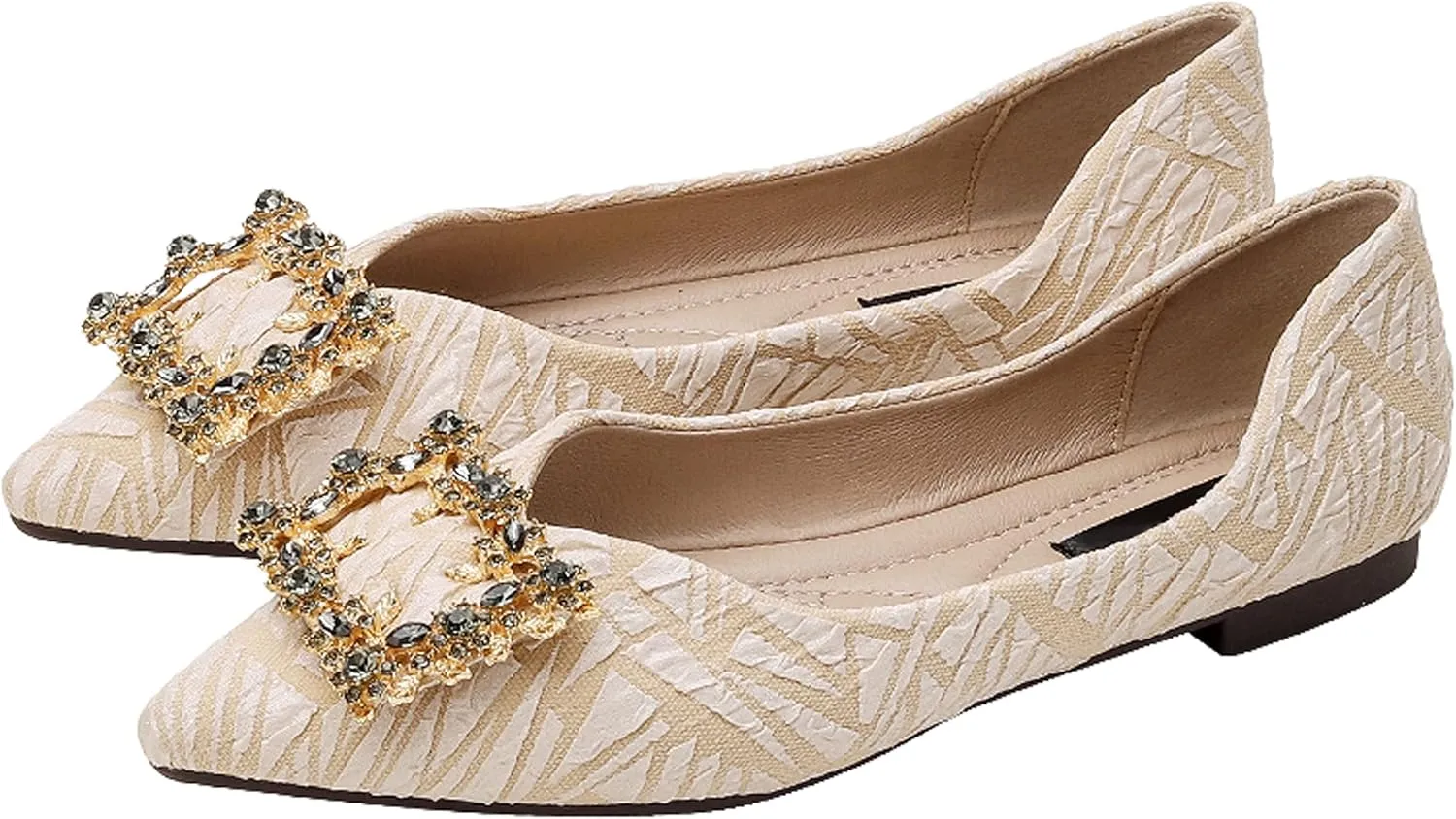 WENJIAZHIZHI Women's Rhinestones Pointed Toe Ballet Flats Casual Slip-On Walking Flats Loafers for Women Dressy Comfortable Shoes