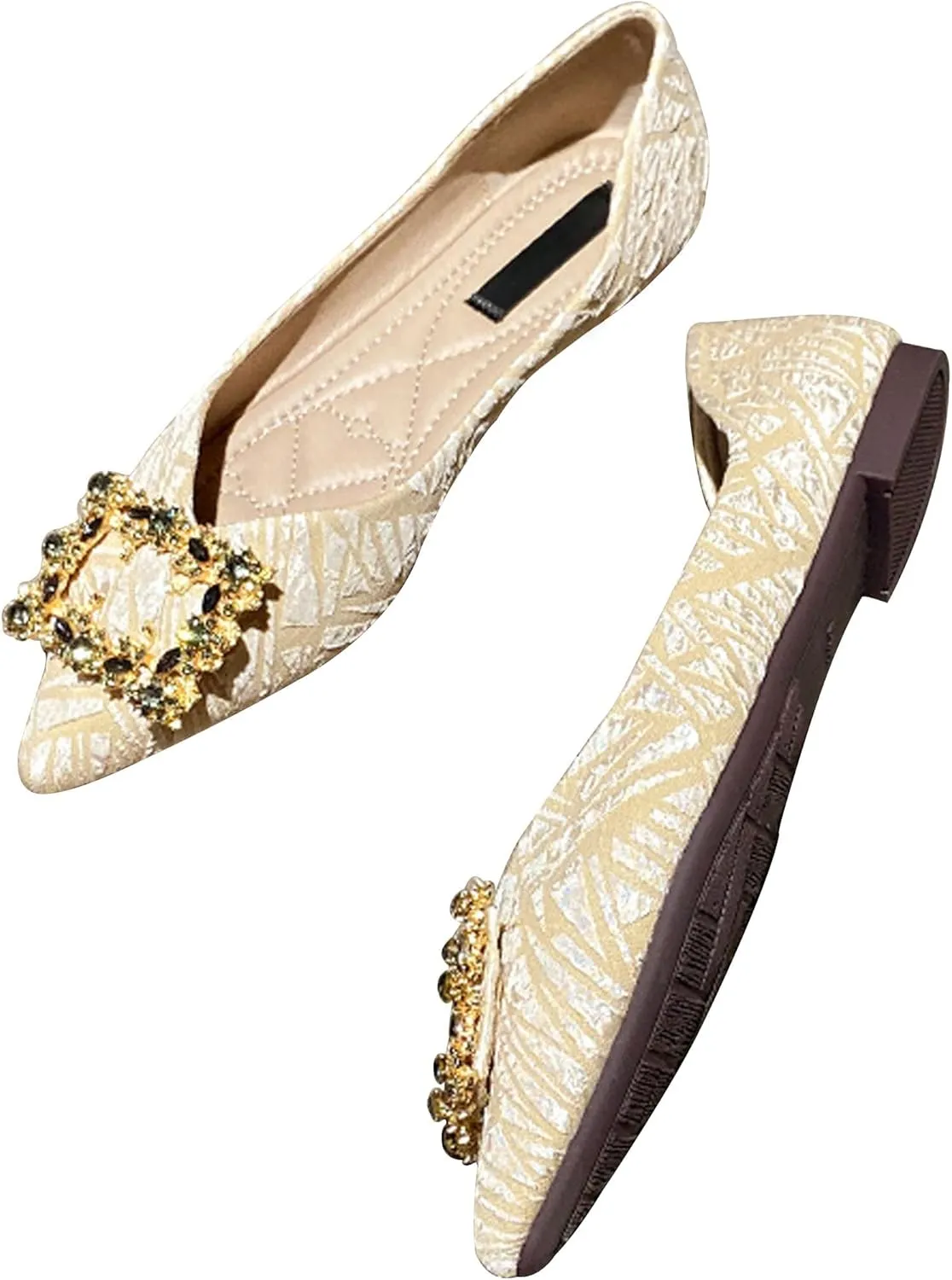 WENJIAZHIZHI Women's Rhinestones Pointed Toe Ballet Flats Casual Slip-On Walking Flats Loafers for Women Dressy Comfortable Shoes