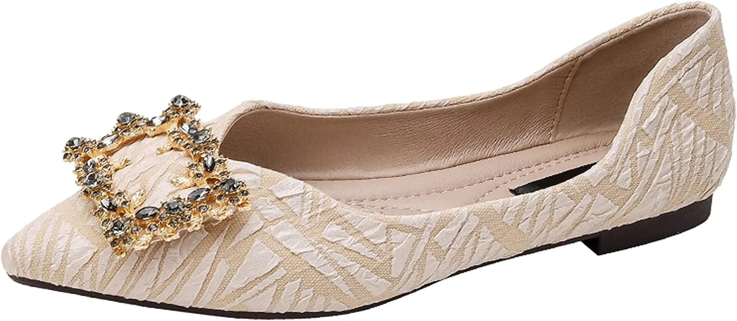 WENJIAZHIZHI Women's Rhinestones Pointed Toe Ballet Flats Casual Slip-On Walking Flats Loafers for Women Dressy Comfortable Shoes