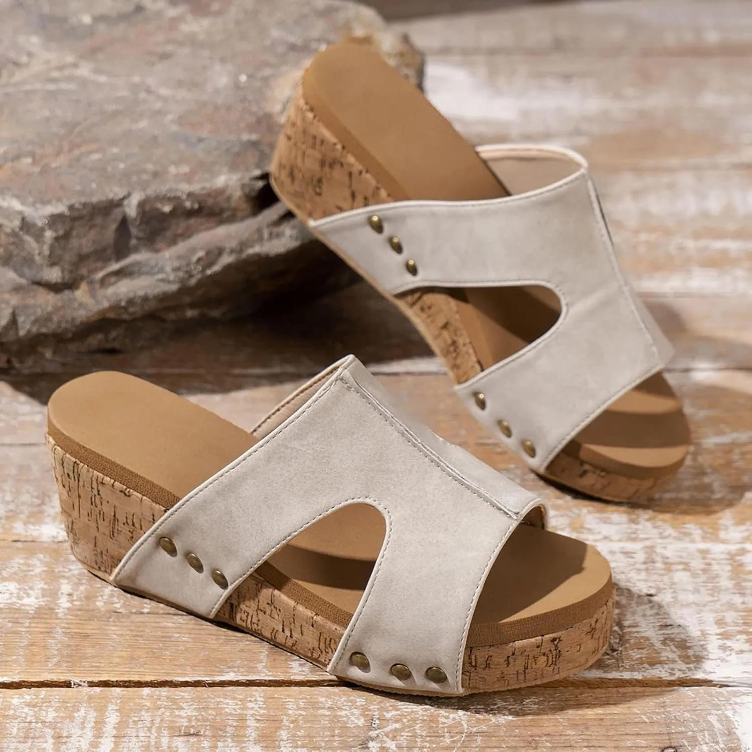Wide Width Platform Wedge Sandals for Women Summer Dressy Open Toe Buckle Ankle Strap Ladies Comfortable Low 2025 Slip On Slides Cork Heeled Cutout Vacation Shoes Sandals Heel Sandal Wedges