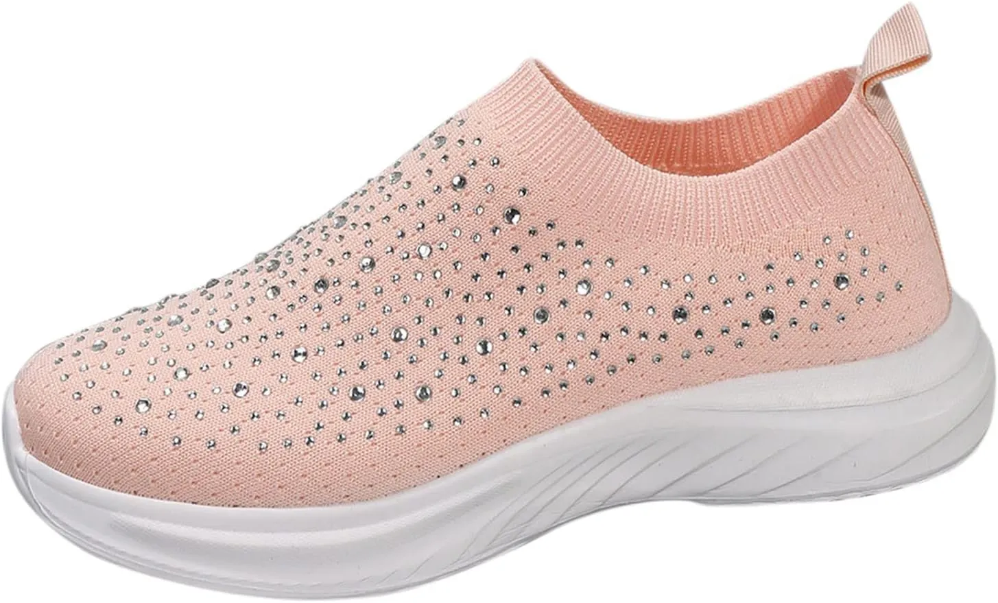 Winter Fashion Women's Sports Shoes Lightweight Woven Mesh Slip On Rhinestone Women's Sneakers (9 UK Soft red)