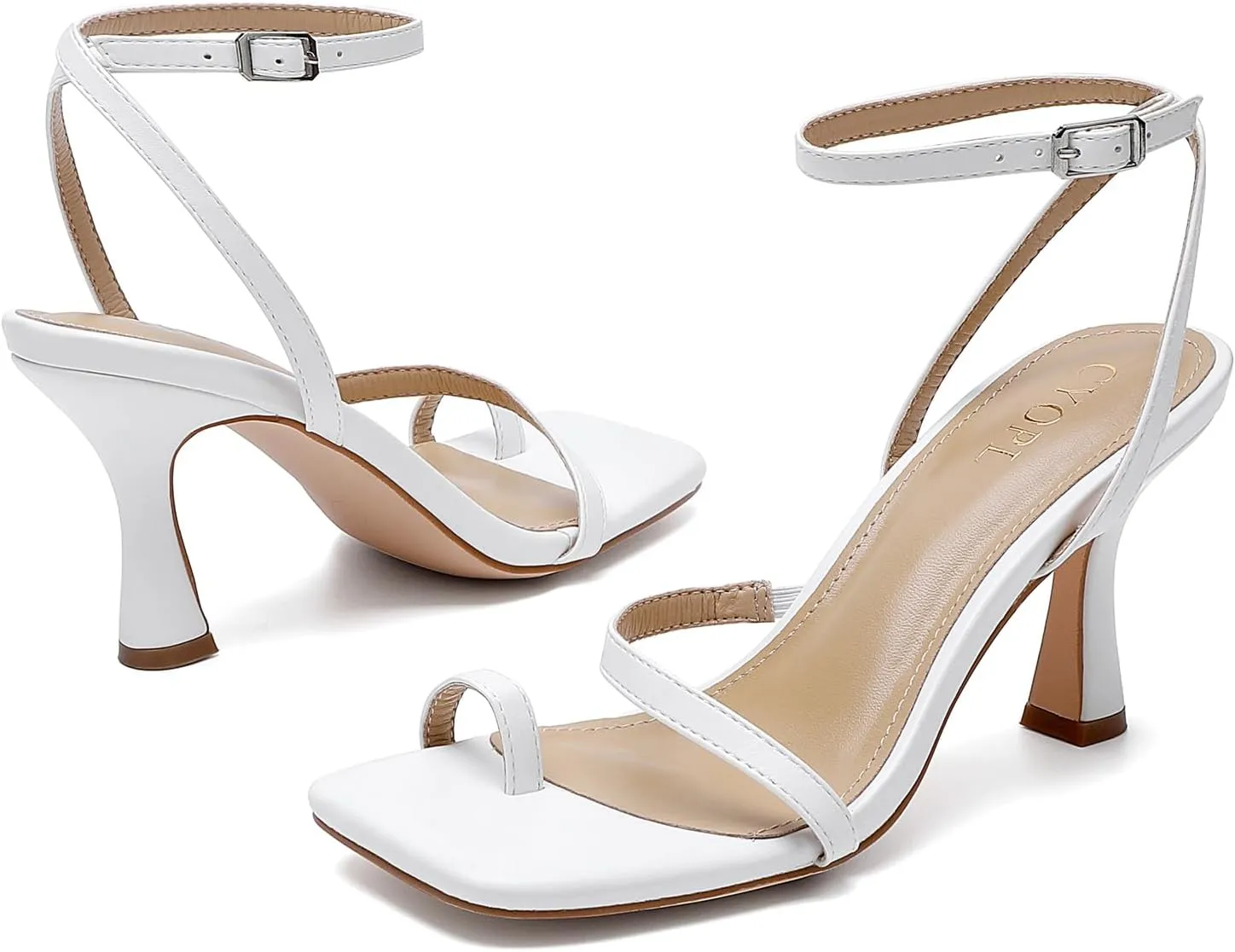 Women Kitten Heels for Dressy Occasions Square Toe Lace Up Ankle Strap Heeled Sandals Open Toe High Heel Shoes for Party