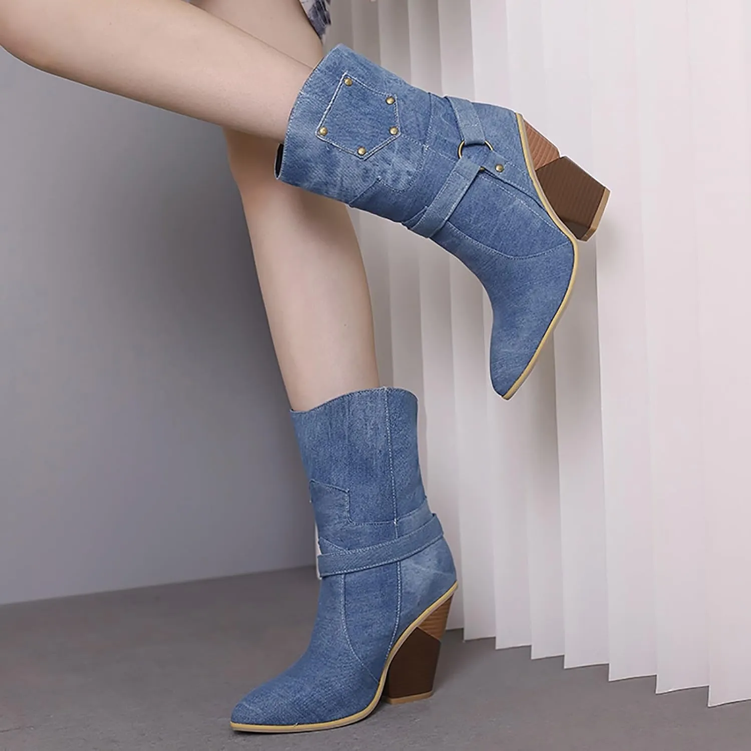 Womens Ankle Boots,Chunky High Heel Booties,Pull On Tabs Cowboy Boots,Fashion Western Boots,Comfy Winter Walking Work Shoes,Stylish Multicolor Leopard Snakeskin Pattern High Heels