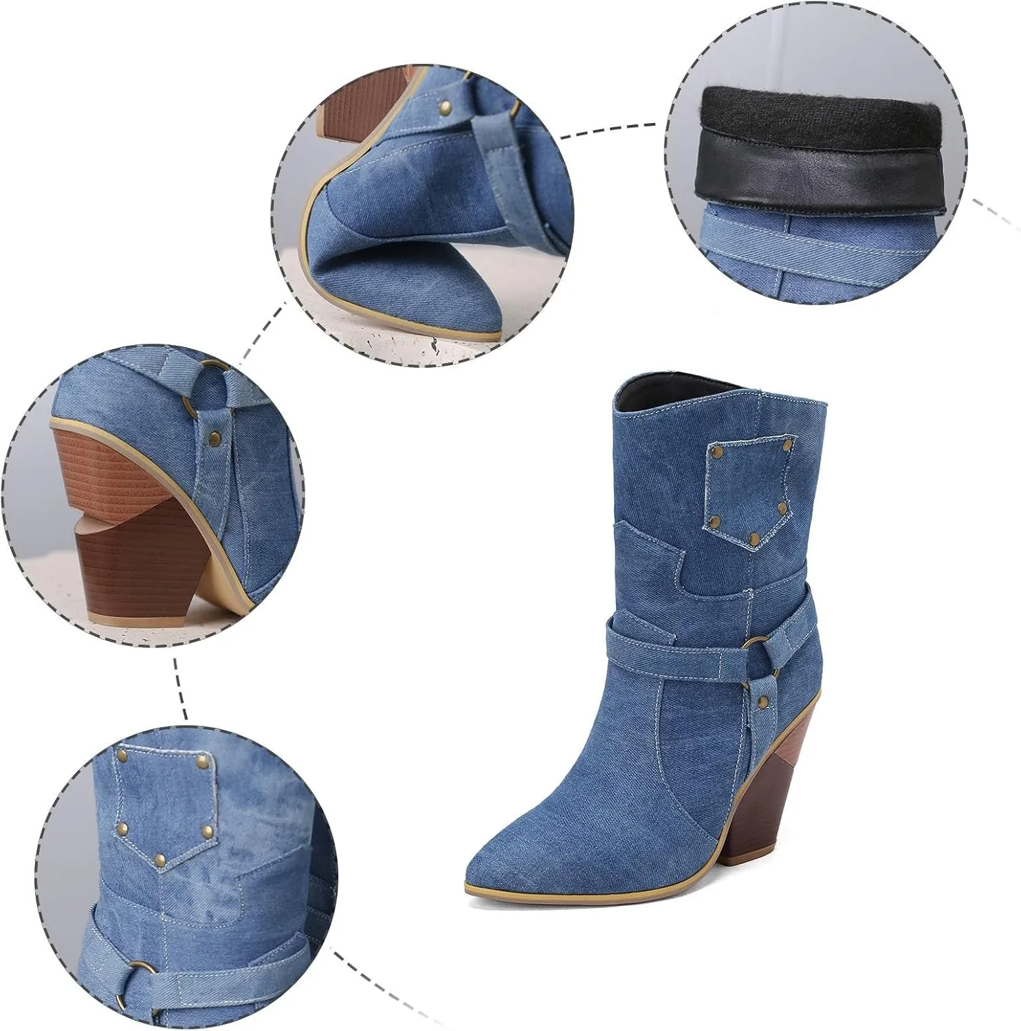 Womens Ankle Boots,Chunky High Heel Booties,Pull On Tabs Cowboy Boots,Fashion Western Boots,Comfy Winter Walking Work Shoes,Stylish Multicolor Leopard Snakeskin Pattern High Heels