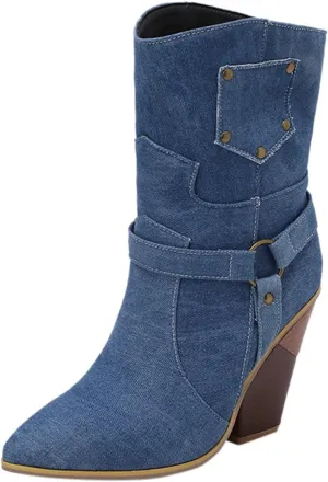 Womens Ankle Boots,Chunky High Heel Booties,Pull On Tabs Cowboy Boots,Fashion Western Boots,Comfy Winter Walking Work Shoes,Stylish Multicolor Leopard Snakeskin Pattern High Heels