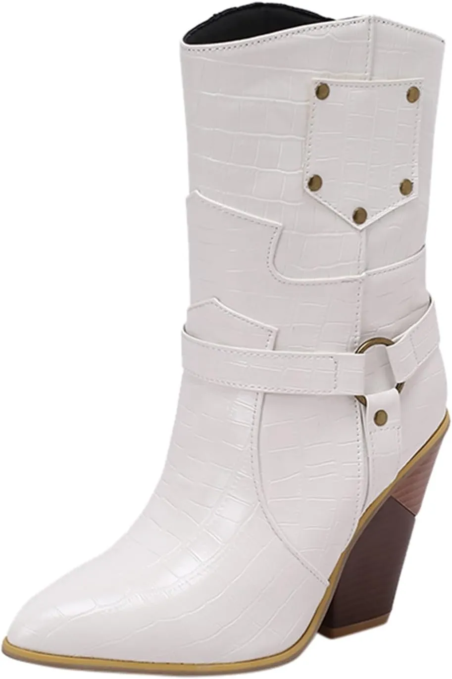 Womens Ankle Boots,Chunky High Heel Booties,Pull On Tabs Cowboy Boots,Fashion Western Boots,Comfy Winter Walking Work Shoes,Stylish Multicolor Leopard Snakeskin Pattern High Heels