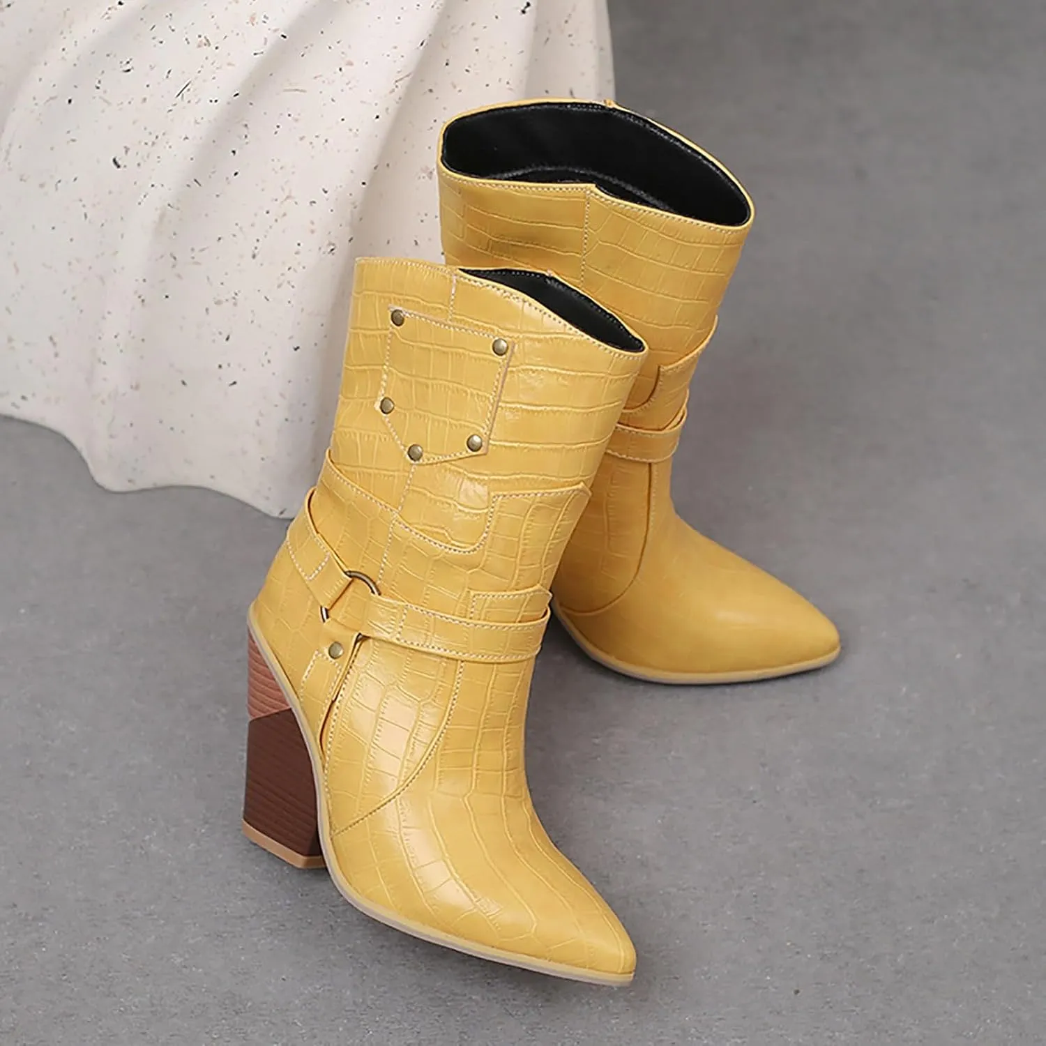 Womens Ankle Boots,Chunky High Heel Booties,Pull On Tabs Cowboy Boots,Fashion Western Boots,Comfy Winter Walking Work Shoes,Stylish Multicolor Leopard Snakeskin Pattern High Heels