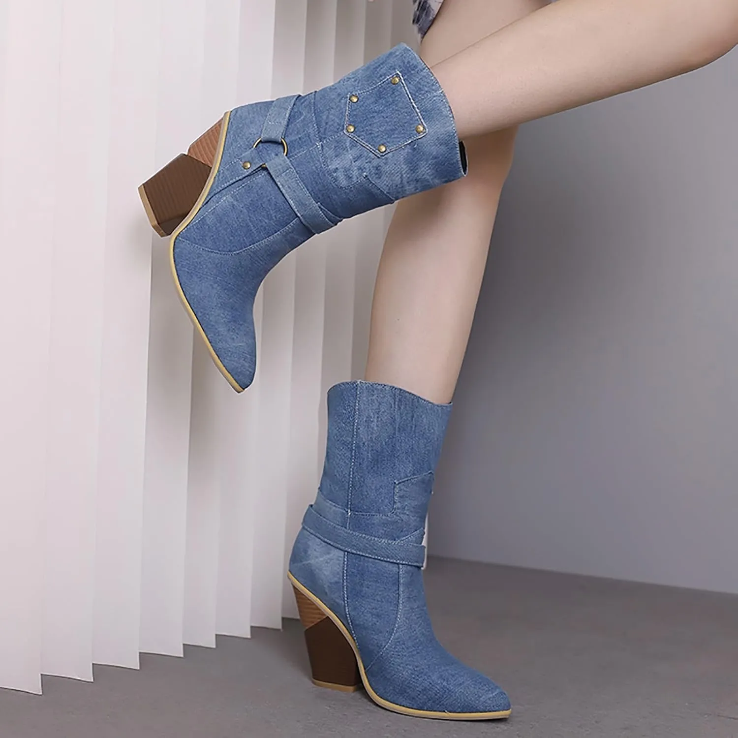 Womens Ankle Boots,Chunky High Heel Booties,Pull On Tabs Cowboy Boots,Fashion Western Boots,Comfy Winter Walking Work Shoes,Stylish Multicolor Leopard Snakeskin Pattern High Heels