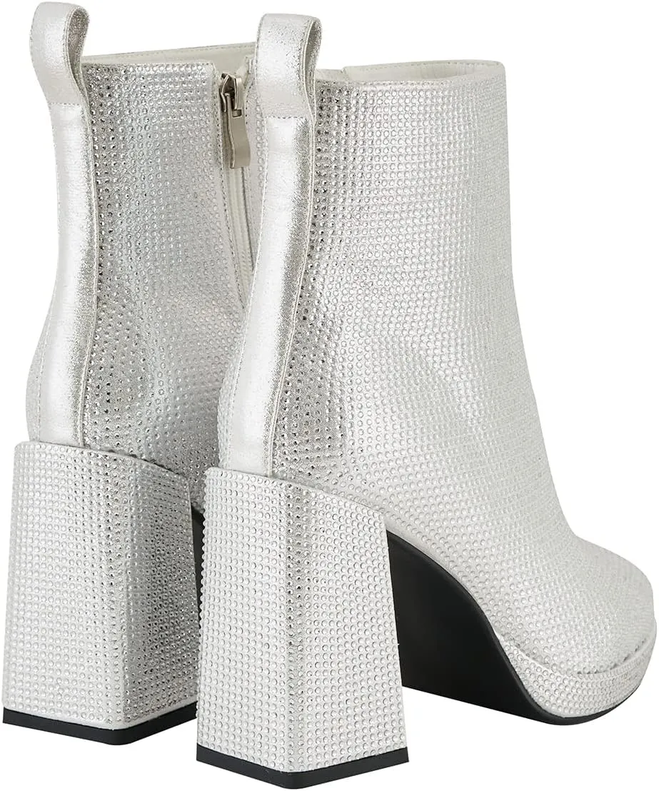Women's Ankle-High Rhinestone Boots, Silver, Dressy Casual, Club, Casual, Party, Women, Social Event Attendees, Various Ages