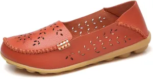 Women's Comfort Walking Boat Shoe Slip on Flat Shoes Ladies Dressy Moccasins Driving Penny Loafers Leather Breathable On Nurse Loafer Round Toe Wild Fashion Soft Orthopedic Sole Flats Casual