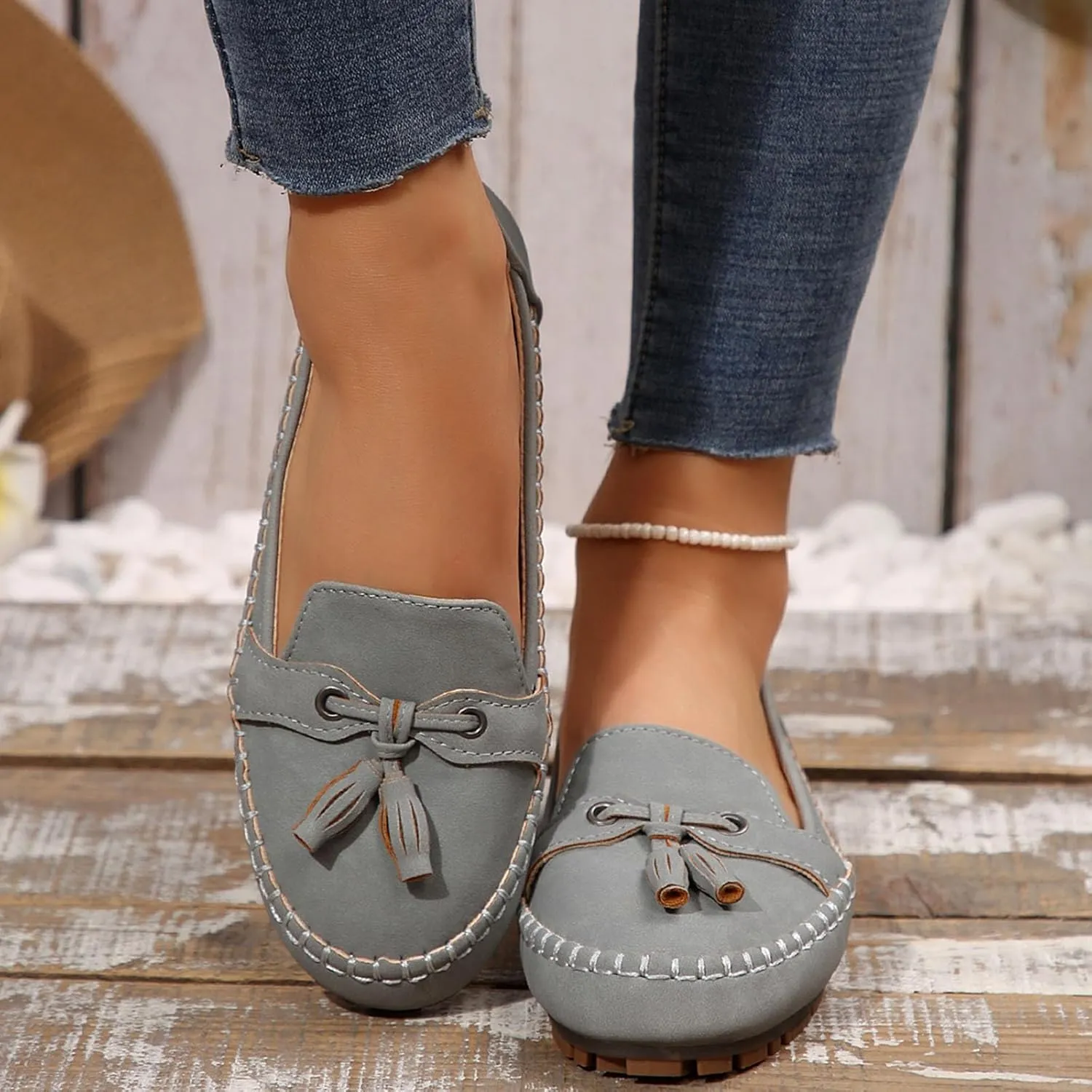 Womens Dress Shoes Flats Dressy Sandals Slip On Round Toe Casual Business Driving Walking Standing All-Day Comfort