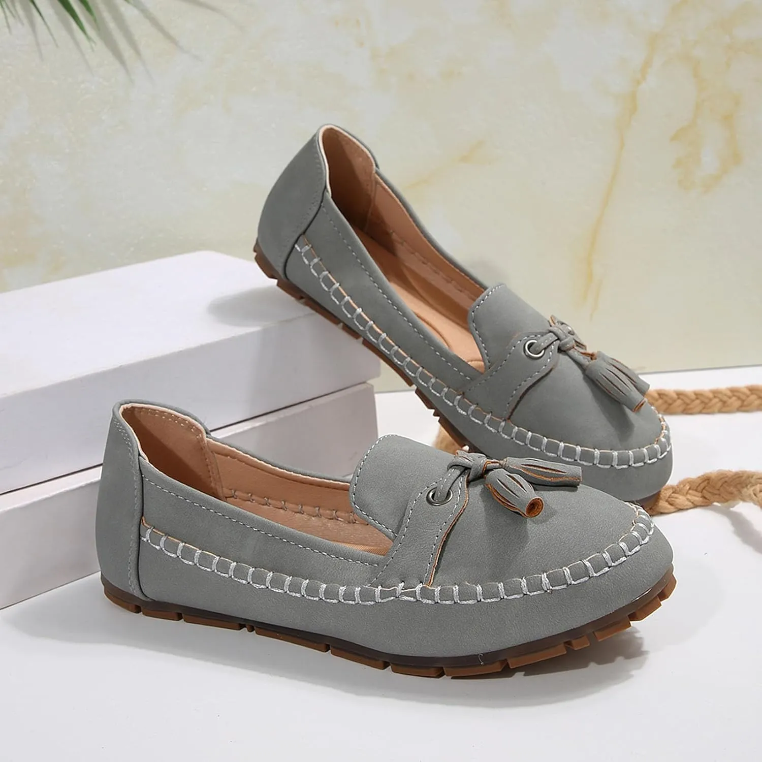 Womens Dress Shoes Flats Dressy Sandals Slip On Round Toe Casual Business Driving Walking Standing All-Day Comfort