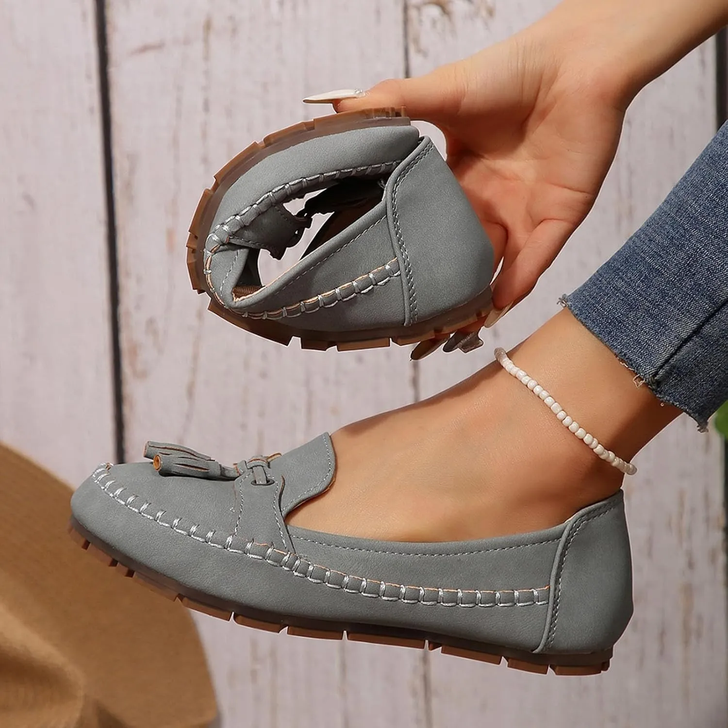 Womens Dress Shoes Flats Dressy Sandals Slip On Round Toe Casual Business Driving Walking Standing All-Day Comfort