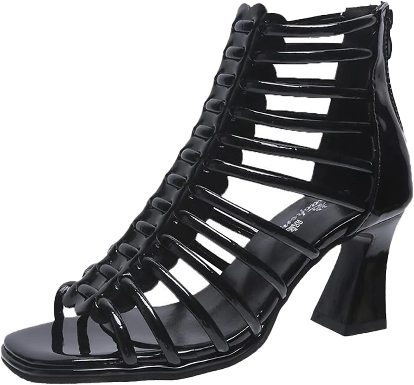 Women's Fashion Open Toe Gladiator Chunky Heel Sandals Hollow Strap Back Zipper Roman Sandals Business Masquerade Birthday Party High Heels