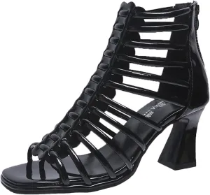 Women's Fashion Open Toe Gladiator Chunky Heel Sandals Hollow Strap Back Zipper Roman Sandals Business Masquerade Birthday Party High Heels