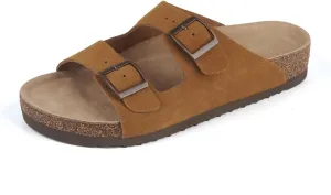 Women's Flat Sandals Cork Footbed 2 Straps Slide Sandal with Adjustable Buckle Slip on Slippers