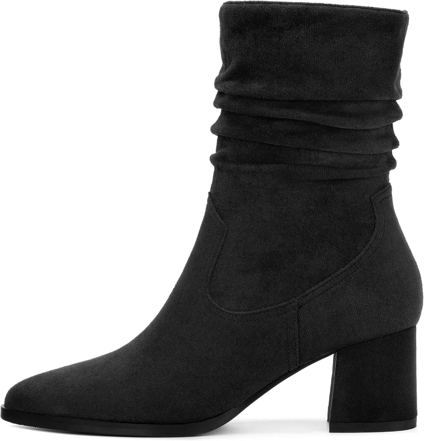 Women's Mid Calf Boots, Chunky Heel Pleated Calf Boots for Women, Fashion Pointed Toe Side Zipper Mid Heel Women's Boots,Women Shoes for Workpalce, Street and Banquet.