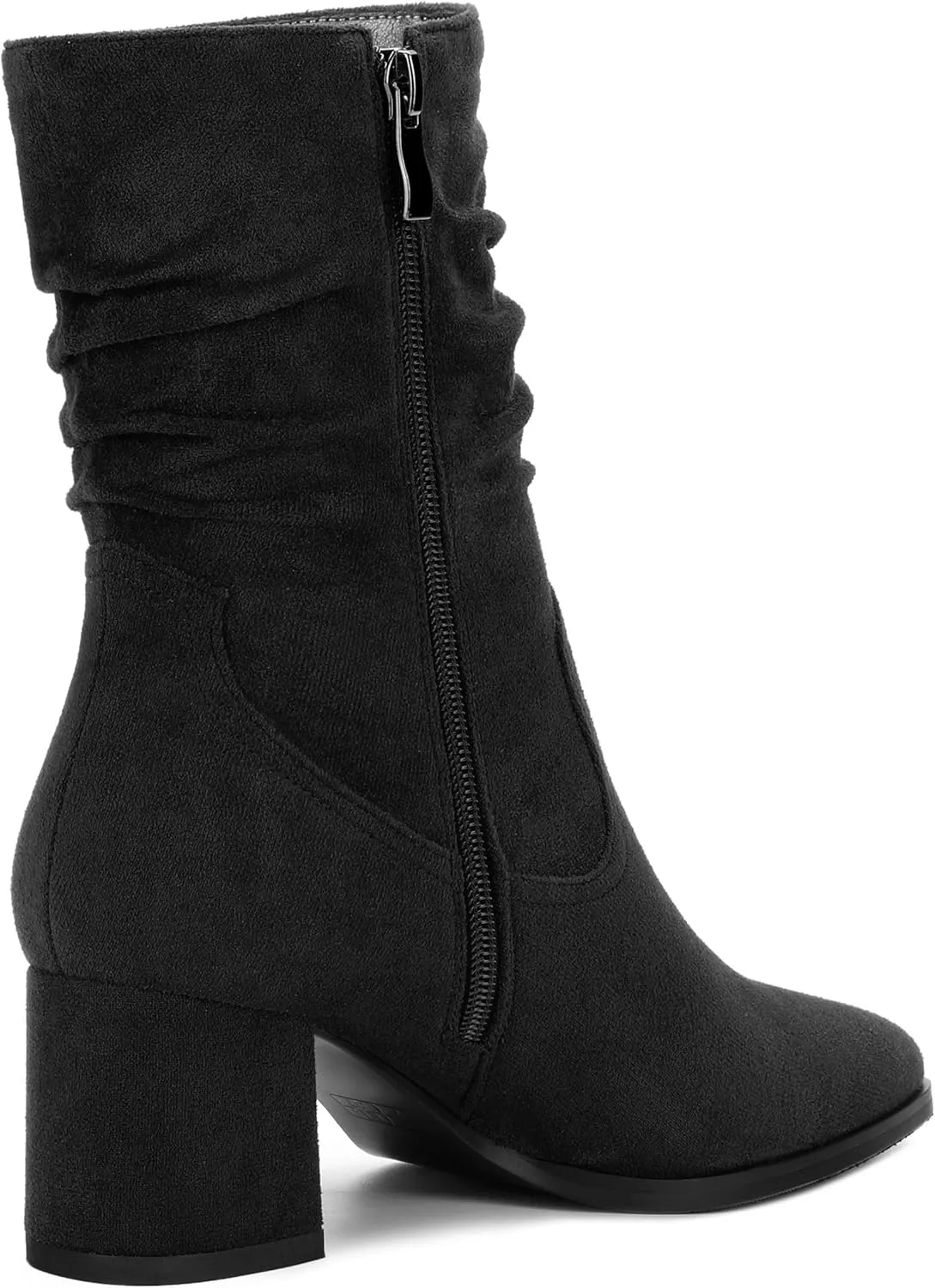 Women's Mid Calf Boots, Chunky Heel Pleated Calf Boots for Women, Fashion Pointed Toe Side Zipper Mid Heel Women's Boots,Women Shoes for Workpalce, Street and Banquet.