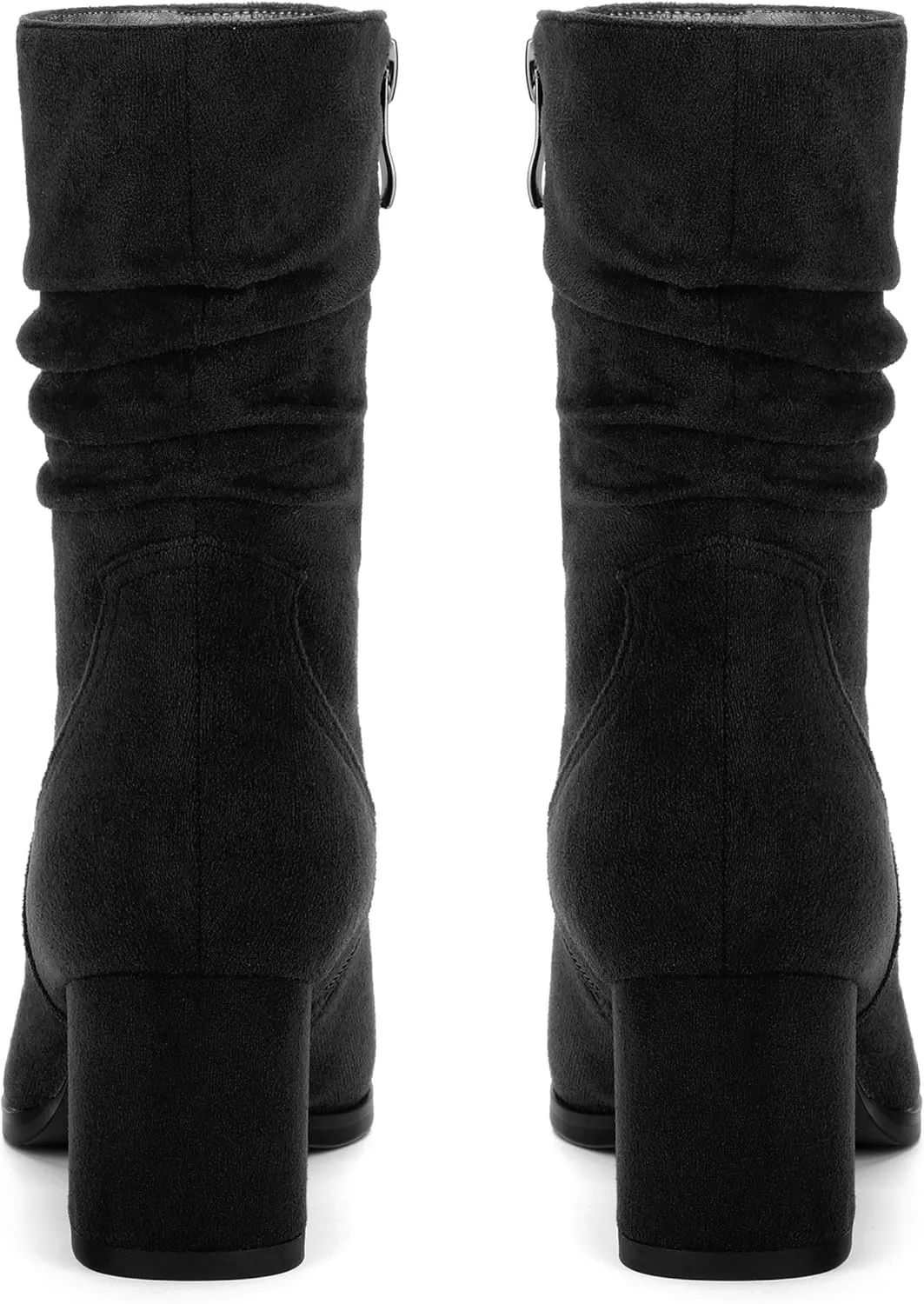 Women's Mid Calf Boots, Chunky Heel Pleated Calf Boots for Women, Fashion Pointed Toe Side Zipper Mid Heel Women's Boots,Women Shoes for Workpalce, Street and Banquet.