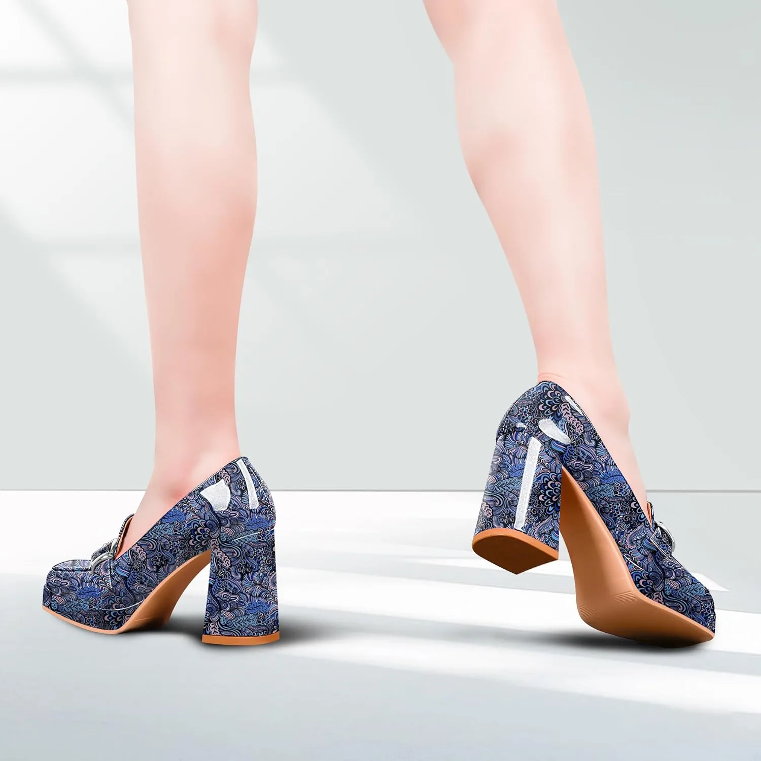 Women's Platform Chunky High Heel Loafers Patent Leather Buckle Pumps Office Dress Shoes