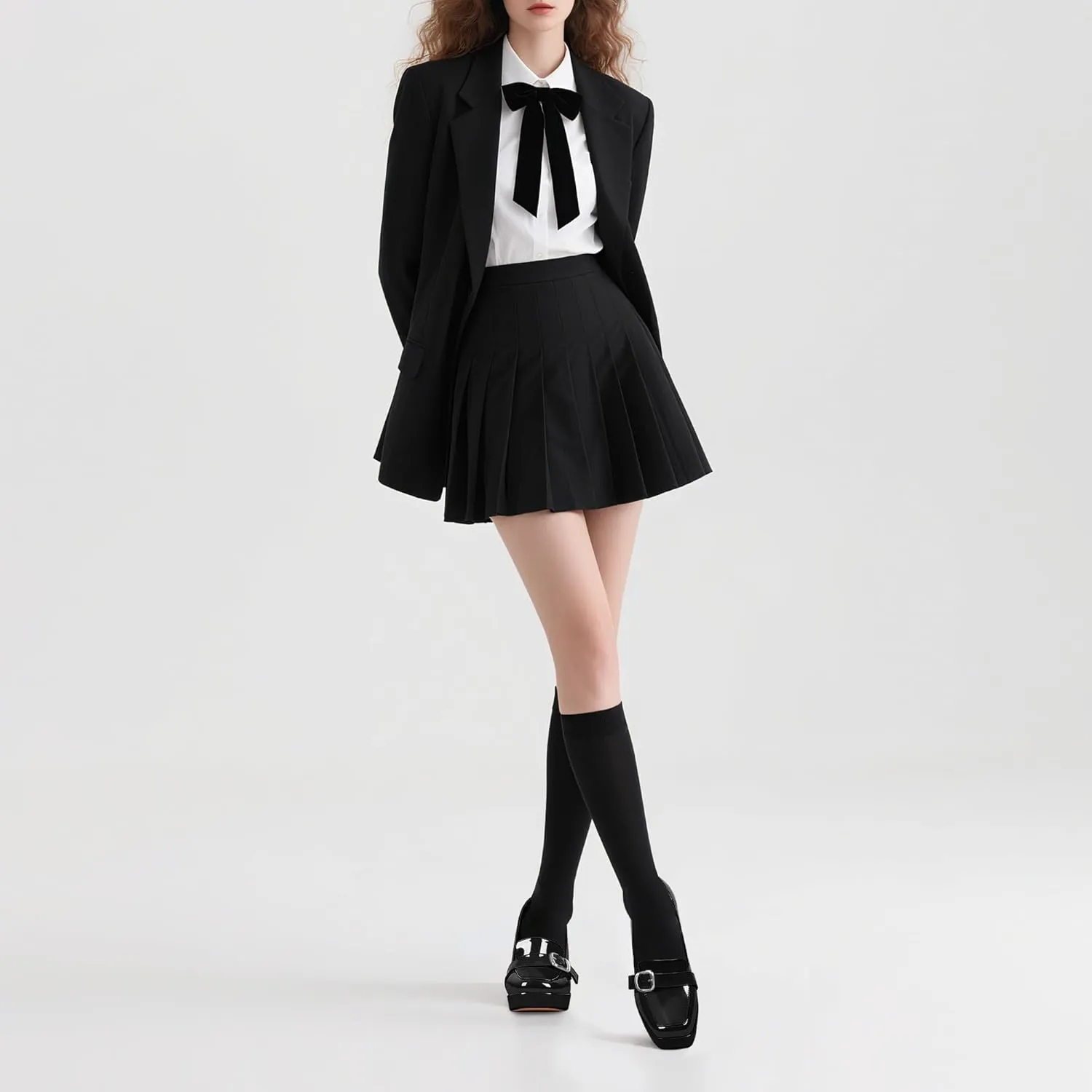Women's Platform Chunky High Heel Loafers Patent Leather Buckle Pumps Office Dress Shoes